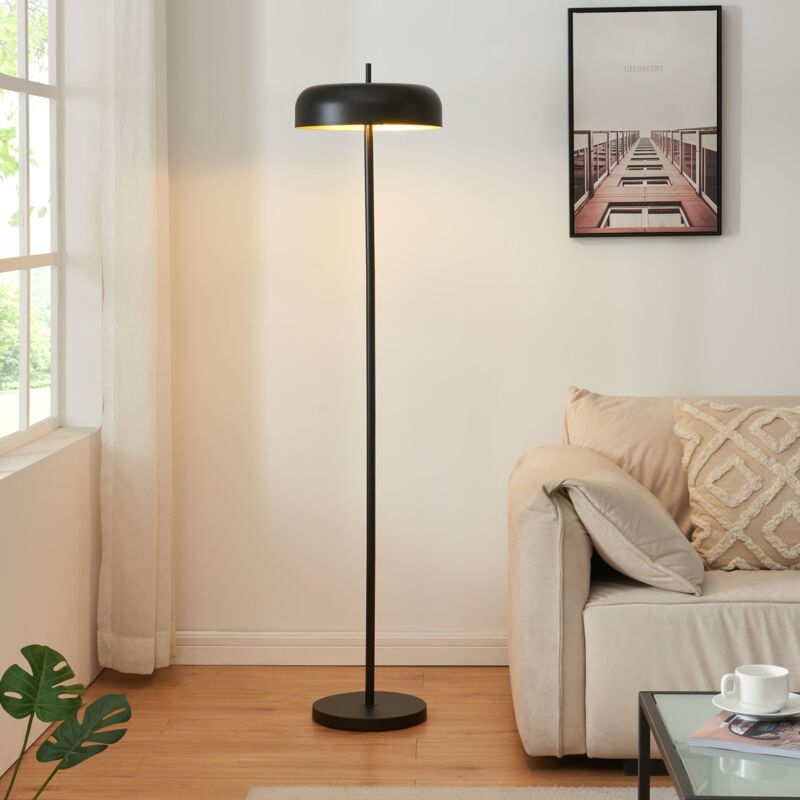 foto del prodotto lampada da terra barton con paralume tamburo piatto metallo nero lux.pro