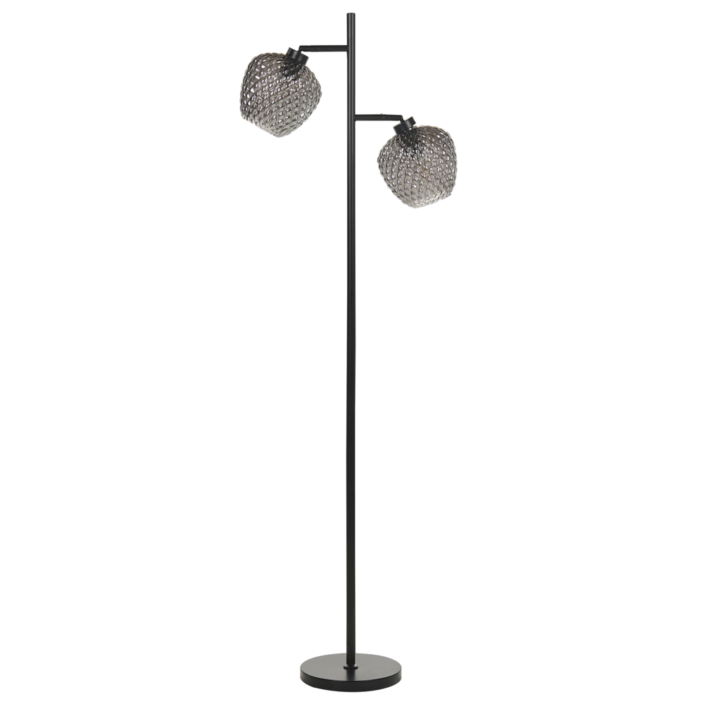 foto del prodotto lampada da terra base in ferro grigio e nero paralumi in vetro fum 2 punti luce accessori per la casa illuminazione
