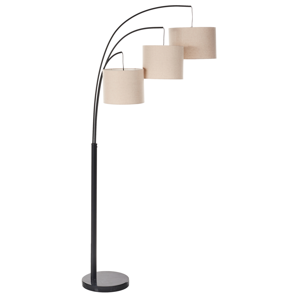 foto del prodotto lampada da terra beige in metallo con paralumi in tessuto interruttore on off camera da letto soggiorno casa ufficio illuminazione design industriale