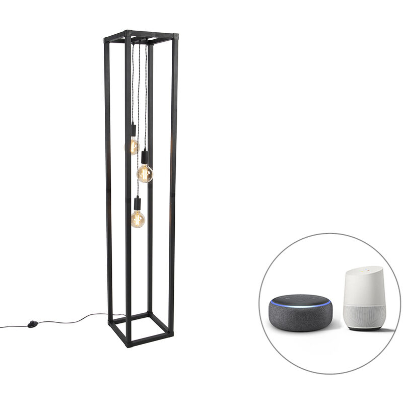 foto del prodotto lampada da terra bigcage design acciaio,corda nero allungato oblungo e27 max. 3 x 4.9 watt qazqa