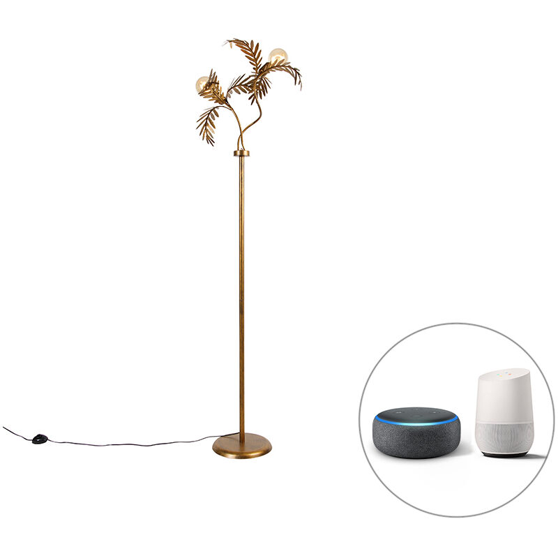 foto del prodotto lampada da terra botanica rustico acciaio oro ottone oblungo organico e27 max. 2 x 4.9 watt qazqa