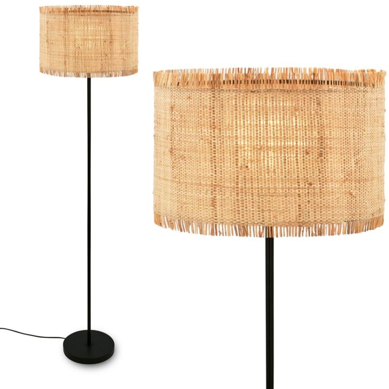 foto del prodotto lampada da terra briloner borra, paralume in paglia, interruttore a pedale, stile boho, attacco e27, naturale, 40 x 161 cm