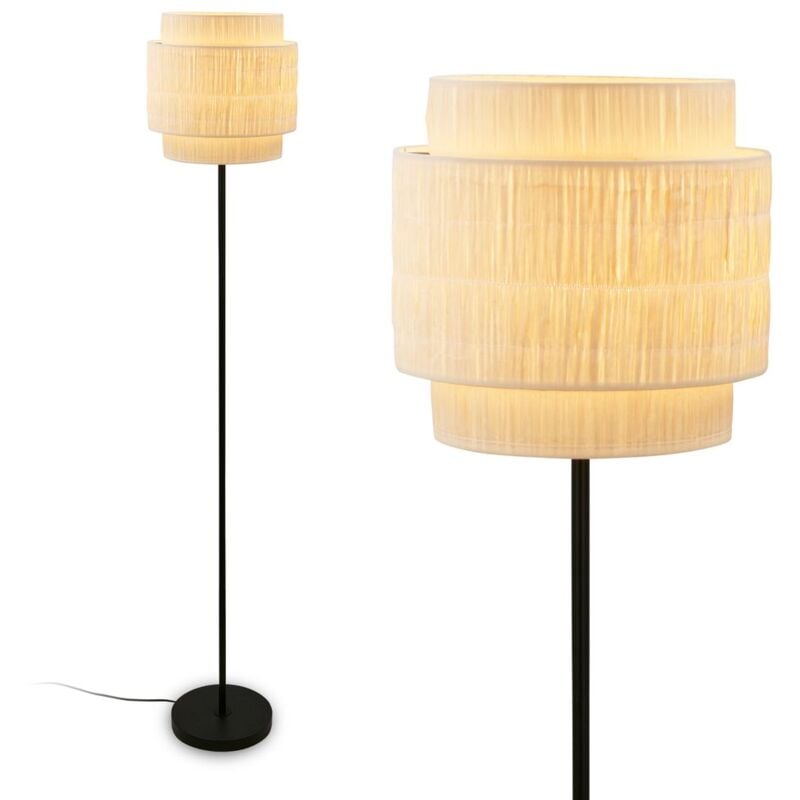 foto del prodotto lampada da terra briloner papper, paralume in rafia, interruttore a pedale, stile boho, attacco e27, naturale, 30 x 165 cm