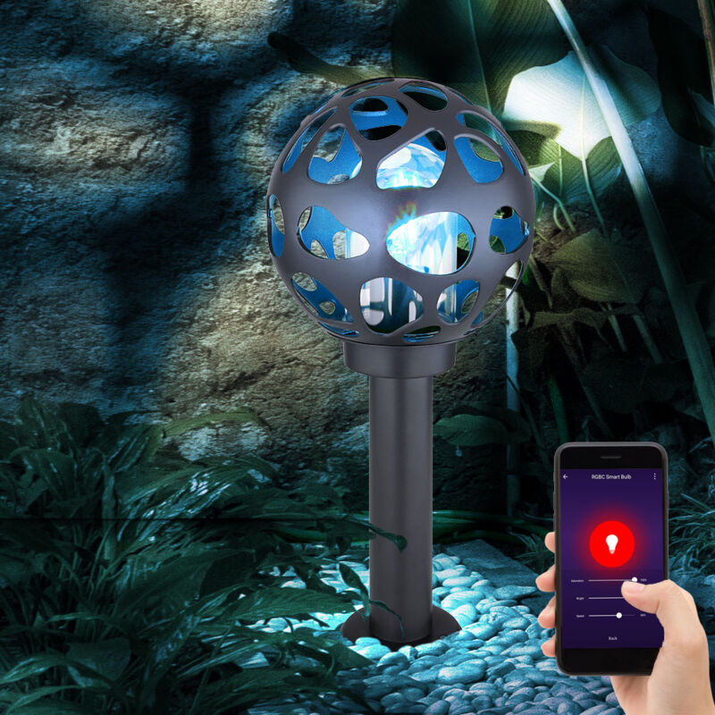 foto del prodotto lampada da terra con base luce lampada da esterno in acciaio inox da giardino, alluminio plastica antracite, dimmerabile intelligente, 1x led rgb
