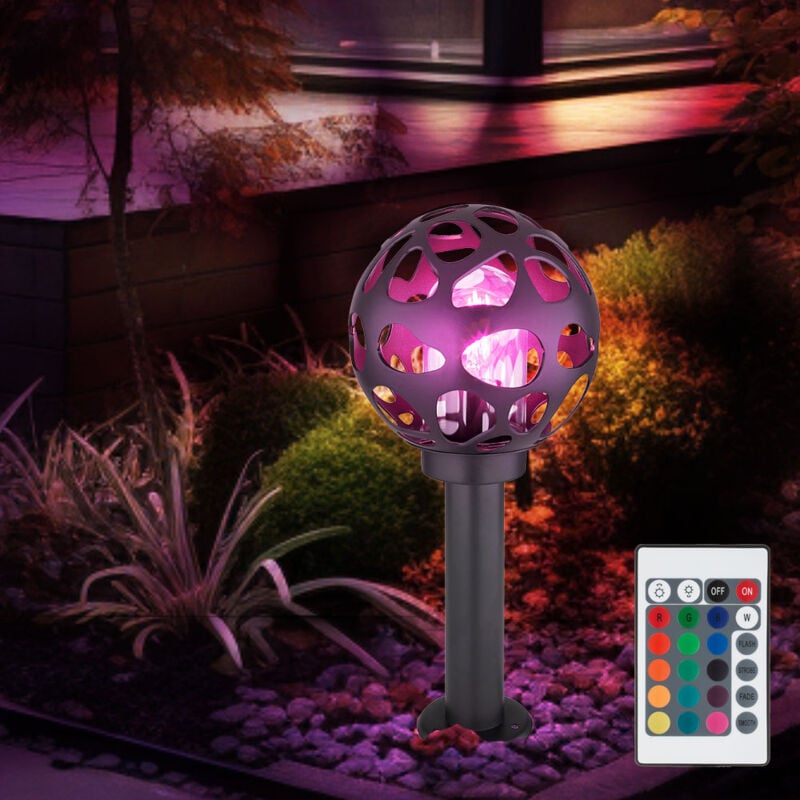 foto del prodotto lampada da terra con base luce lampada da esterno in acciaio inox da giardino, alluminio plastica antracite, telecomando dimmerabile, 1x led rgb 8,5w