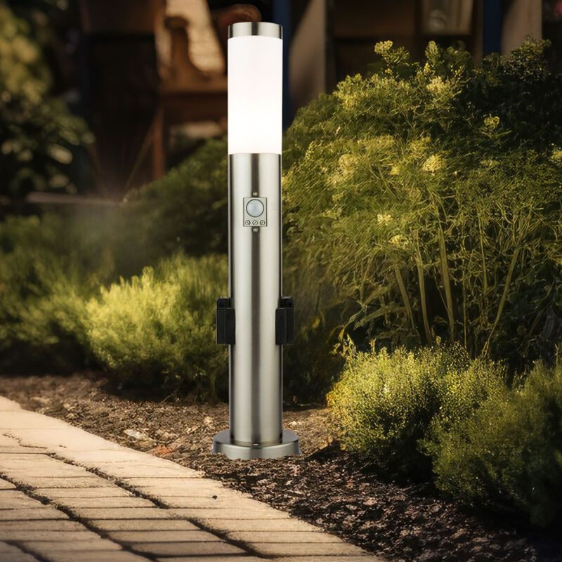 foto del prodotto lampada da terra con base per rilevatore di movimento lampada da esterno in acciaio inossidabile con prese, argento opale, attacco e27, h 60 cm