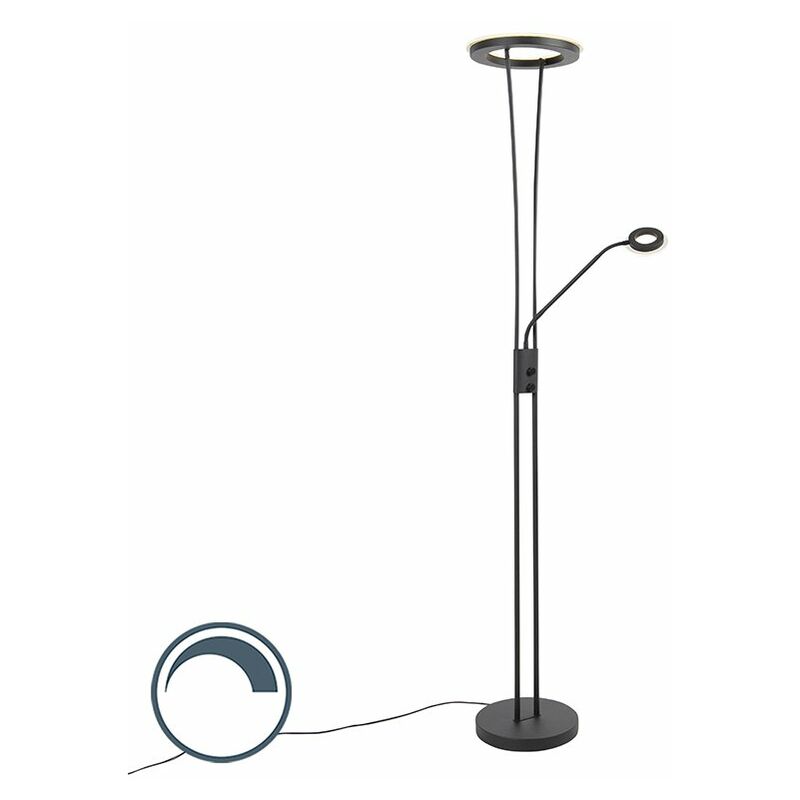 foto del prodotto lampada da terra con braccioo de lettura divine moderno vetro,acciaio nero oblungo non sostituibile led max. 1 x 20 watt qazqa