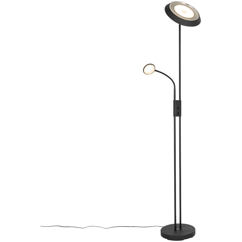 foto del prodotto lampada da terra con braccioo de lettura fez retr acciaio,plastico nero oblungo non sostituibile led max. 2 x 29 watt qazqa