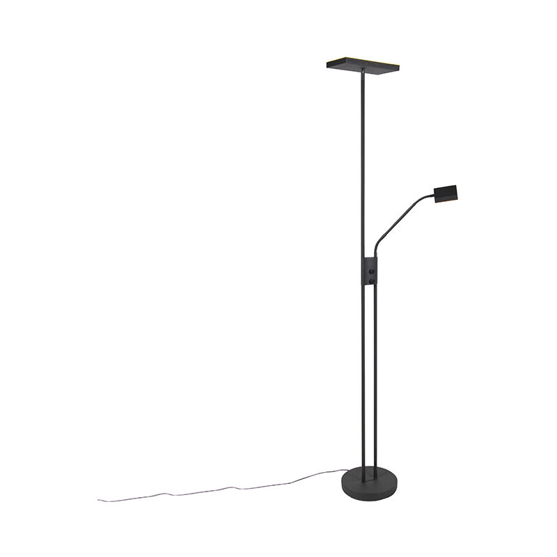 foto del prodotto lampada da terra con braccioo de lettura jazzy moderno acciaio,vetro nero quadrato oblungo non sostituibile led max. 1 x 18 watt qazqa
