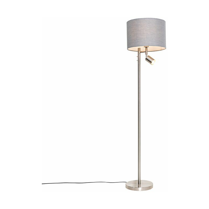 foto del prodotto lampada da terra con braccioo de lettura jelena moderno acciaio,tessuto acciaio grigio tondo max. 1 x watt qazqa