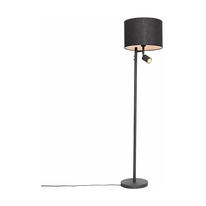 foto del prodotto lampada da terra con braccioo de lettura jelena moderno acciaio,tessuto nero bianco tondo max. 1 x watt qazqa