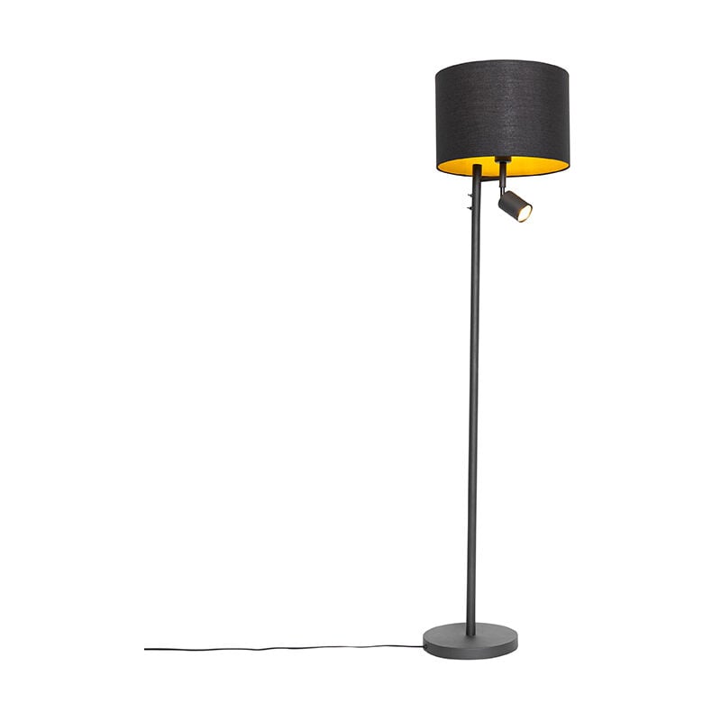 foto del prodotto lampada da terra con braccioo de lettura jelena moderno acciaio,tessuto nero oro ottone tondo max. 1 x watt qazqa