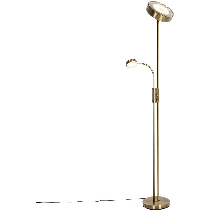 foto del prodotto lampada da terra con braccioo de lettura kelso retr acciaio,plastico bronzo oblungo non sostituibile led max. 2 x 29 watt qazqa