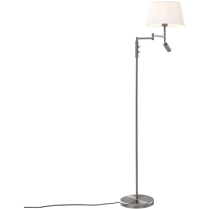 foto del prodotto lampada da terra con braccioo de lettura ladas retr acciaio,tessuto acciaio bianco oblungo max. 1 x watt qazqa