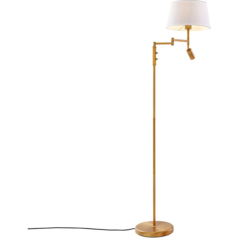 foto del prodotto lampada da terra con braccioo de lettura ladas retr acciaio,tessuto bronzo bianco oblungo max. 1 x watt qazqa