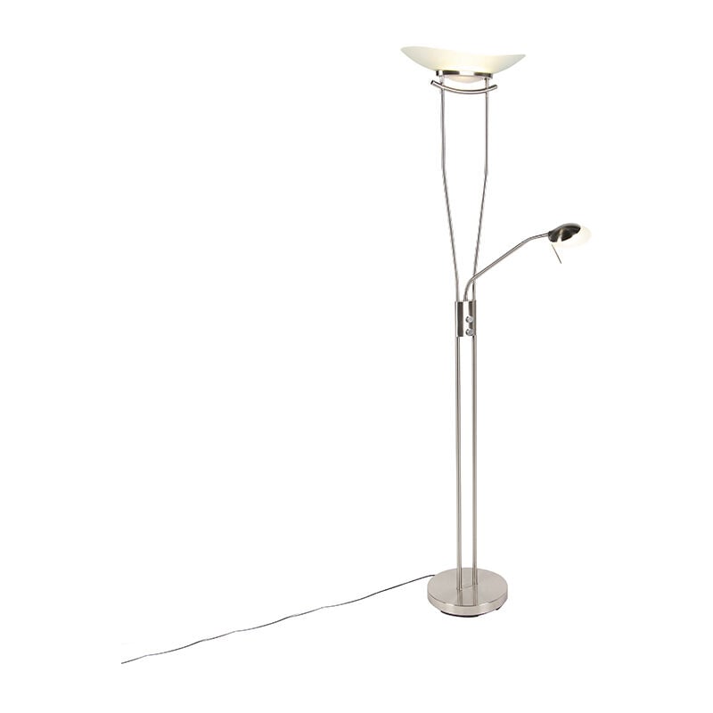 foto del prodotto lampada da terra con braccioo de lettura lexus moderno vetro,acciaio acciaio oblungo non sostituibile led max. 1 x 18 watt qazqa