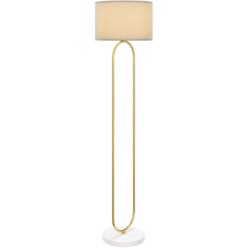 foto del prodotto lampada da terra con interruttore a pedale e paralume in tessuto oro homcom