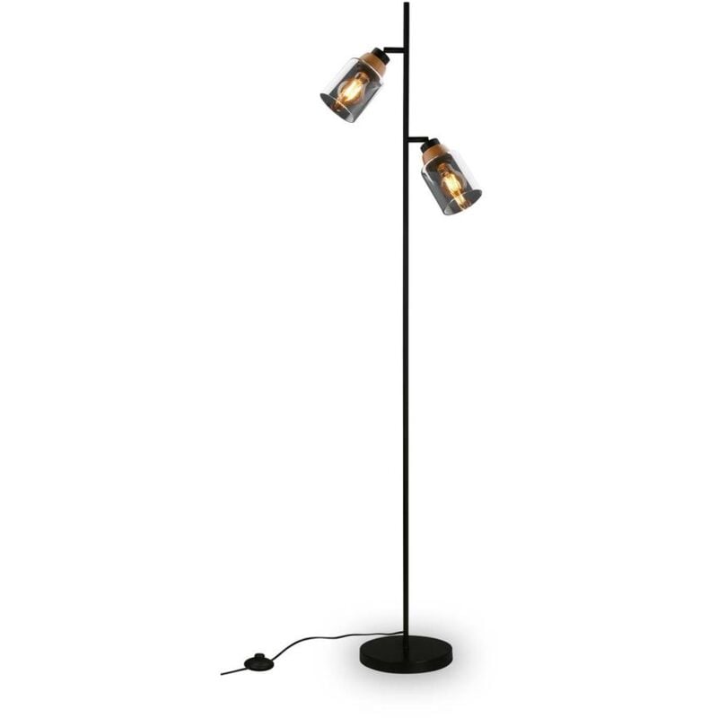 foto del prodotto lampada da terra, con legno, vetro fum , 2xe27 max.10