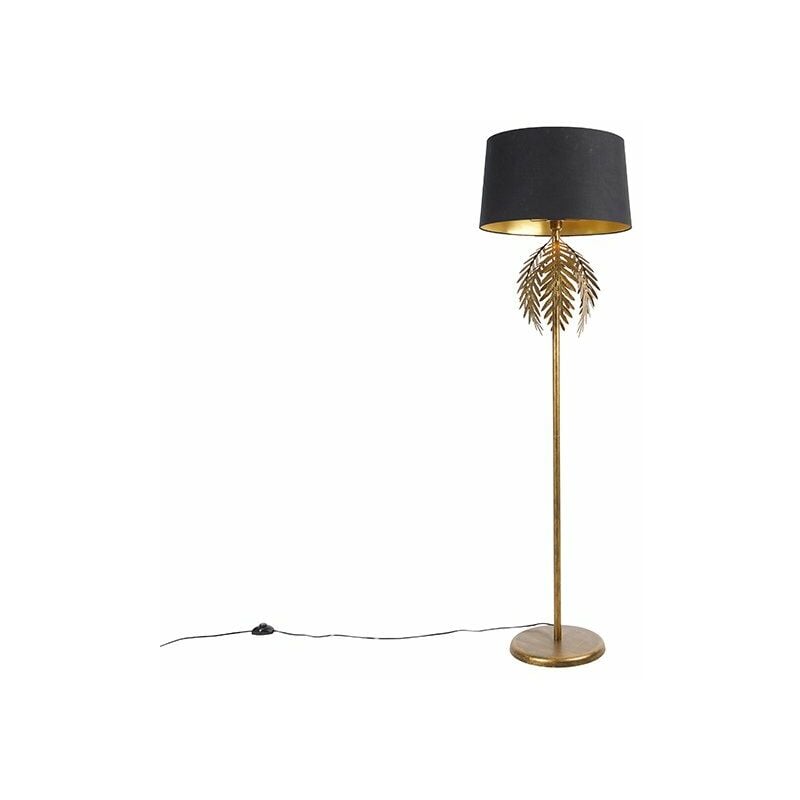 foto del prodotto lampada da terra con paralume botanica rustico acciaio,cotone nero oro ottone oblungo max. 1 x watt qazqa