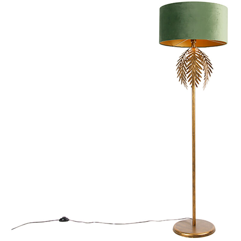 foto del prodotto lampada da terra con paralume botanica rustico acciaio,tessuto verde oro oblungo e27 max. 1 x 4.9 watt qazqa