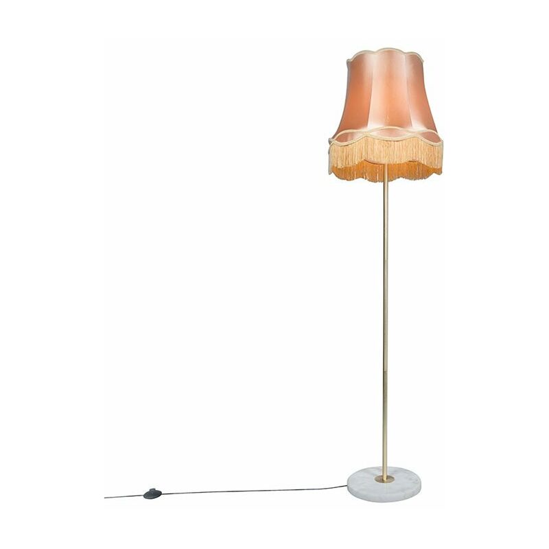 foto del prodotto lampada da terra con paralume kaso - retrò - pietra calcestruzzo,tessuto,acciaio - oro ottone bianco - tondo max. 1 x watt - qazqa