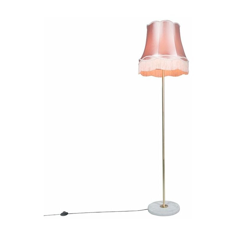 foto del prodotto lampada da terra con paralume kaso - retrò - tessuto,acciaio,marmo - crema rosa oro ottone - tondo max. 1 x watt - qazqa
