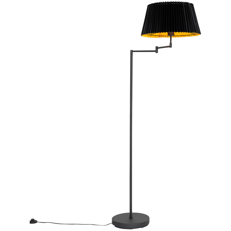 foto del prodotto lampada da terra con paralume ladas classico acciaio,tessuto nero oro ottone oblungo max. 1 x watt qazqa
