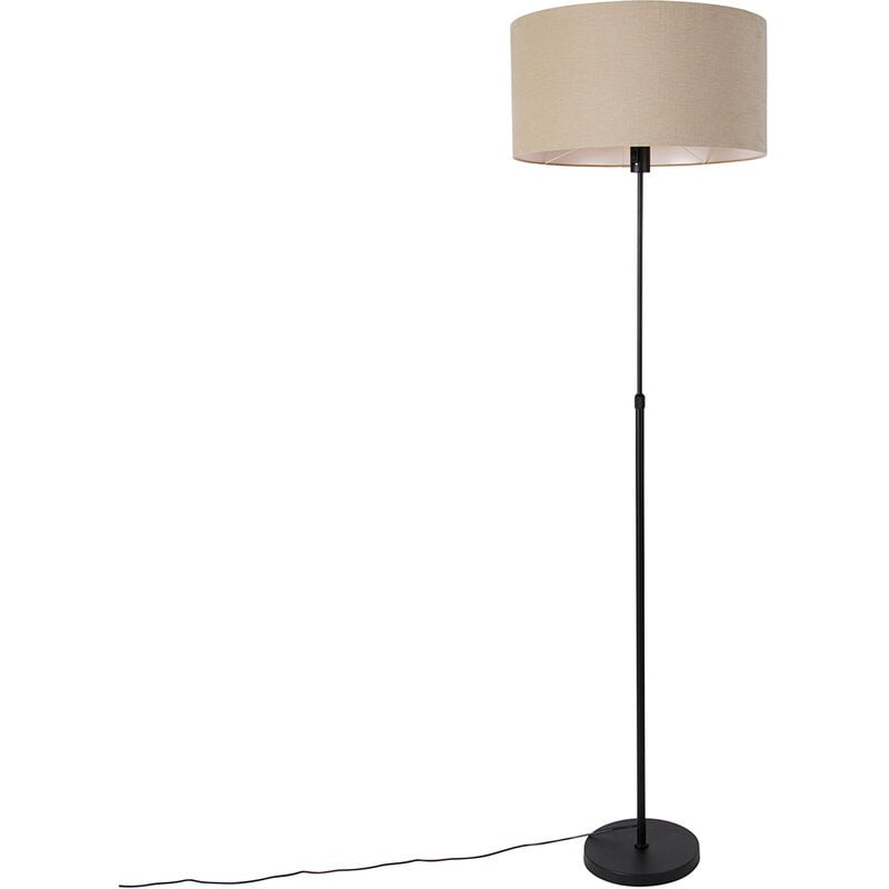 foto del prodotto lampada da terra con paralume parte stof design acciaio,tessuto nero marrone tondo max. 1 x watt qazqa