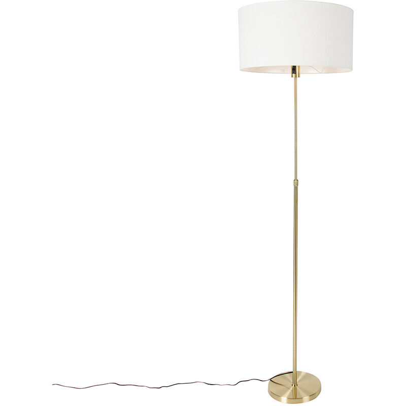 foto del prodotto lampada da terra con paralume parte stof design acciaio,tessuto oro ottone bianco tondo max. 1 x watt qazqa