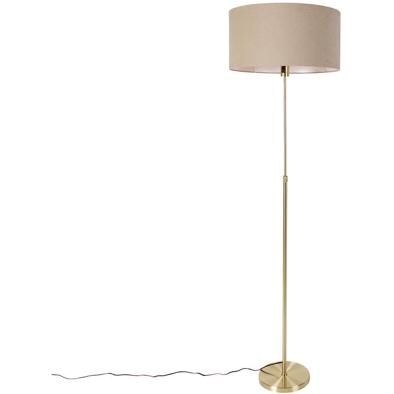 foto del prodotto lampada da terra con paralume parte stof design acciaio,tessuto oro ottone marrone tondo max. 1 x watt qazqa