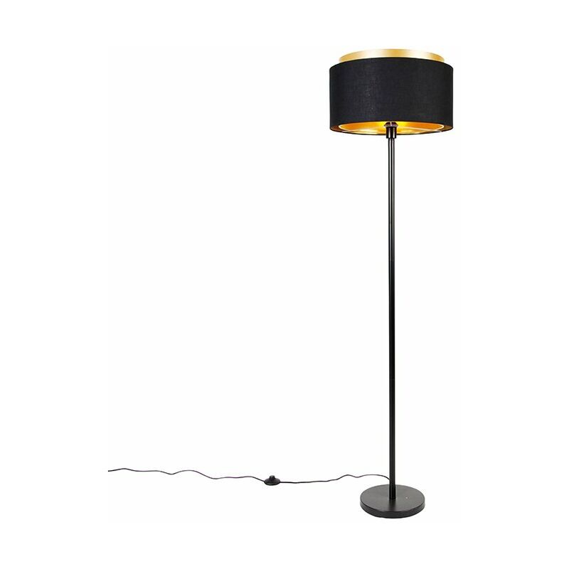 foto del prodotto lampada da terra con paralume shade duo moderno acciaio,tessuto nero oro ottone oblungo max. 1 x watt qazqa