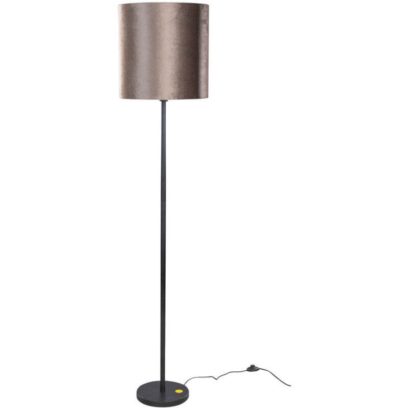 foto del prodotto lampada da terra con paralume simplo shade classico acciaio,velluto,tessuto nero marrone oro tondo oblungo max. 1 x watt qazqa