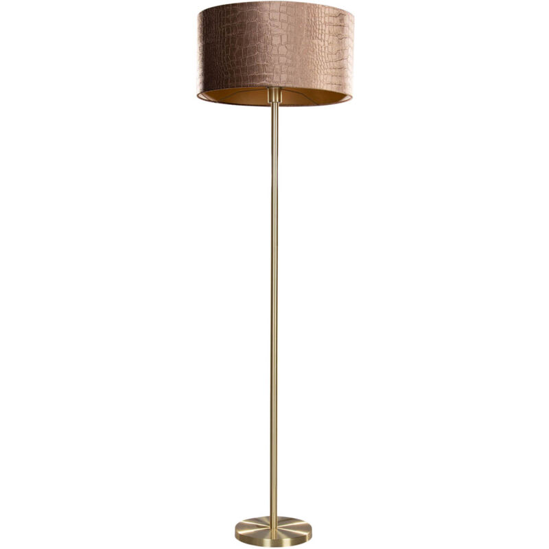 foto del prodotto lampada da terra con paralume simplo shade classico acciaio,velluto,tessuto ottone bronzo oro tondo oblungo max. 1 x watt qazqa