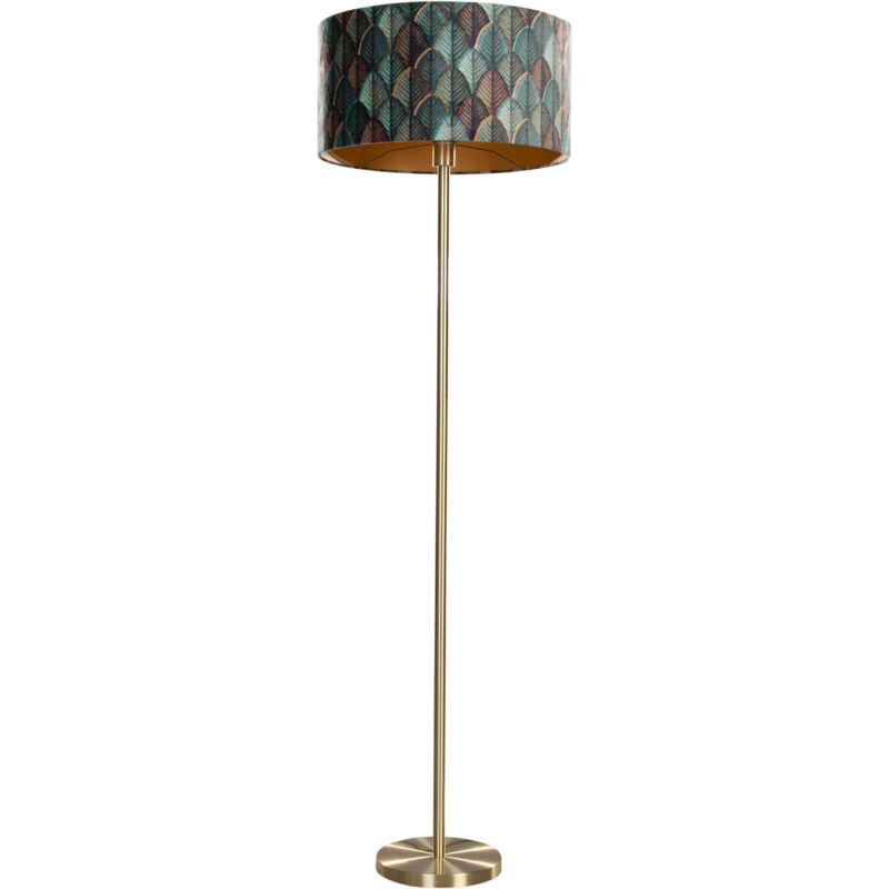 foto del prodotto lampada da terra con paralume simplo shade classico legno,metallo verde oro oro ottone tondo max. 1 x watt qazqa