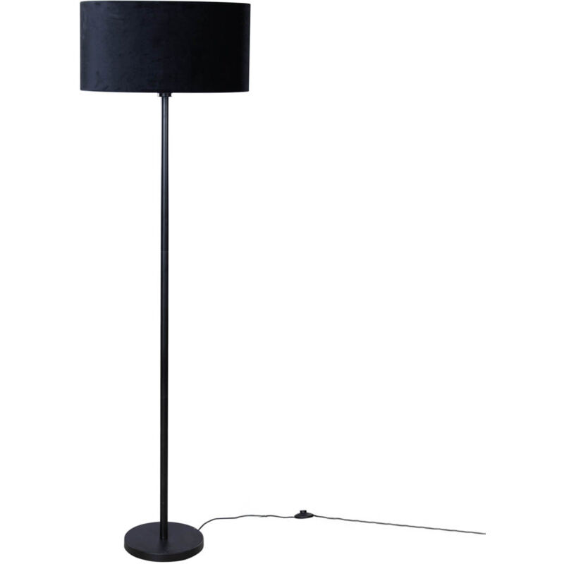 foto del prodotto lampada da terra con paralume simplo shade moderno acciaio,velluto,tessuto nero oro oblungo tondo max. 1 x watt qazqa