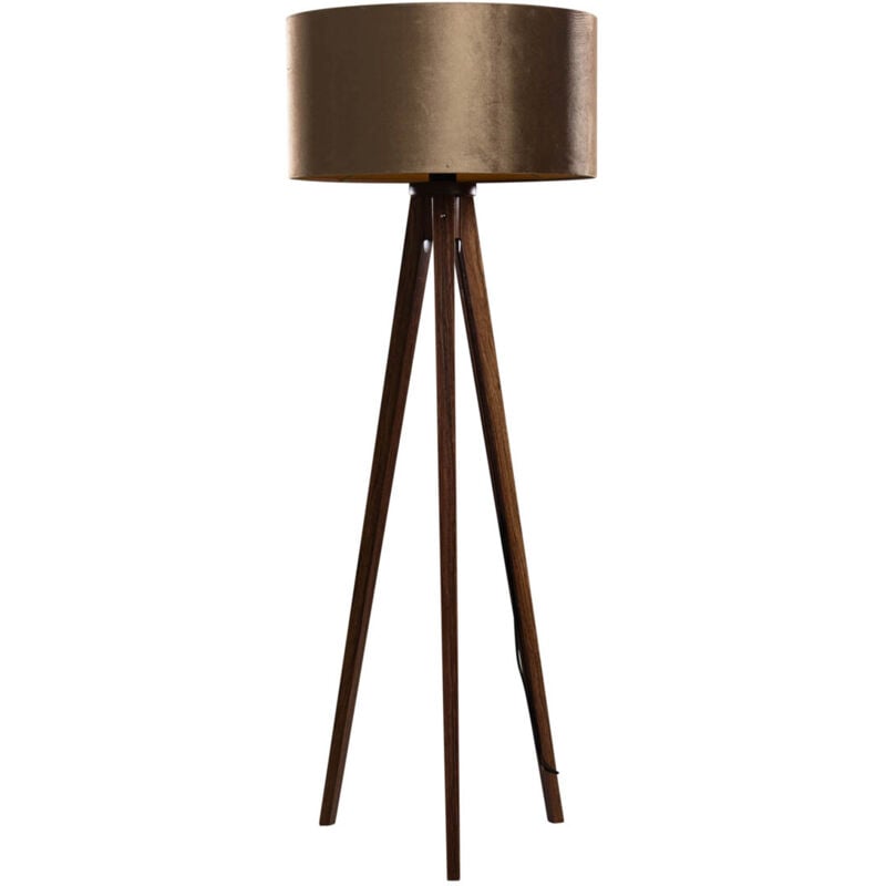 foto del prodotto lampada da terra con paralume tripod classic shade - classico - legno,acciaio,velluto,tessuto - marrone bronzo oro - tondo max. 1 x watt - qazqa
