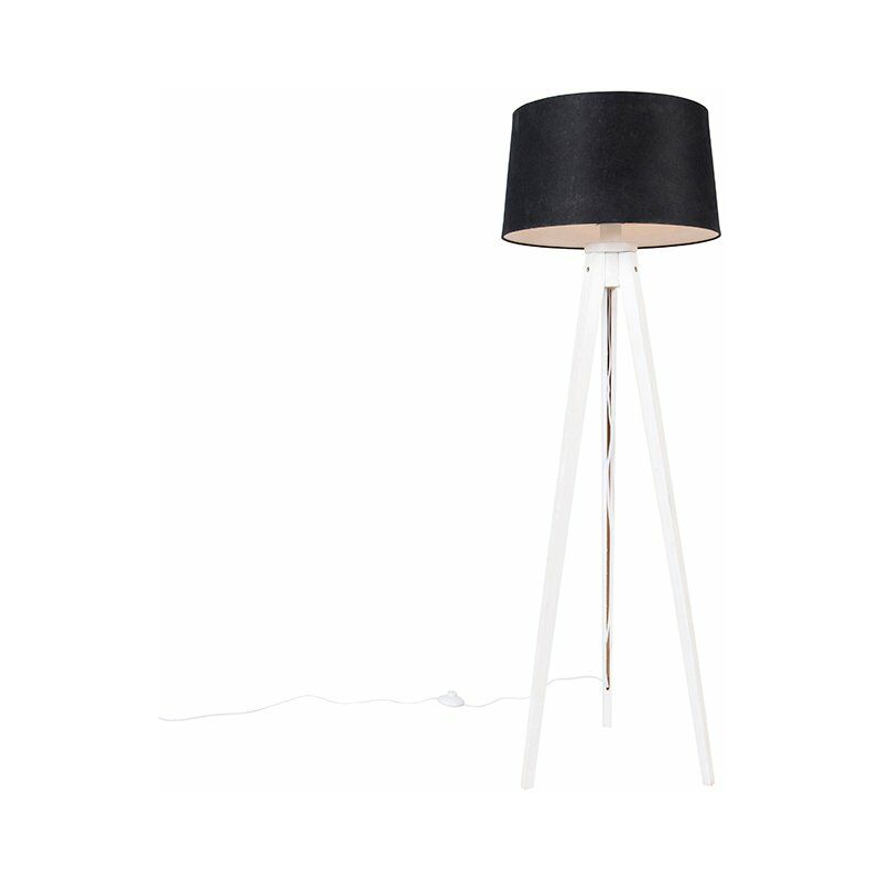 foto del prodotto lampada da terra con paralume tripodclassic classico legno,lino,tessuto nero bianco oblungo tondo max. 1 x watt qazqa