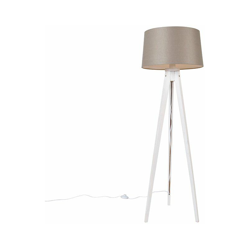 foto del prodotto lampada da terra con paralume tripodclassic classico legno,lino,tessuto taupe bianco oblungo tondo max. 1 x watt qazqa