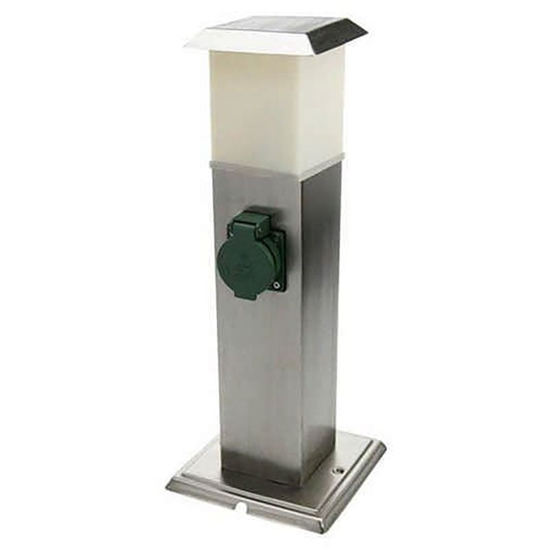 foto del prodotto lampada da terra con prese, lampada da esterno, prese, distributore di energia con illuminazione, acciaio inossidabile opalino, 1x led 1.1w 90lm