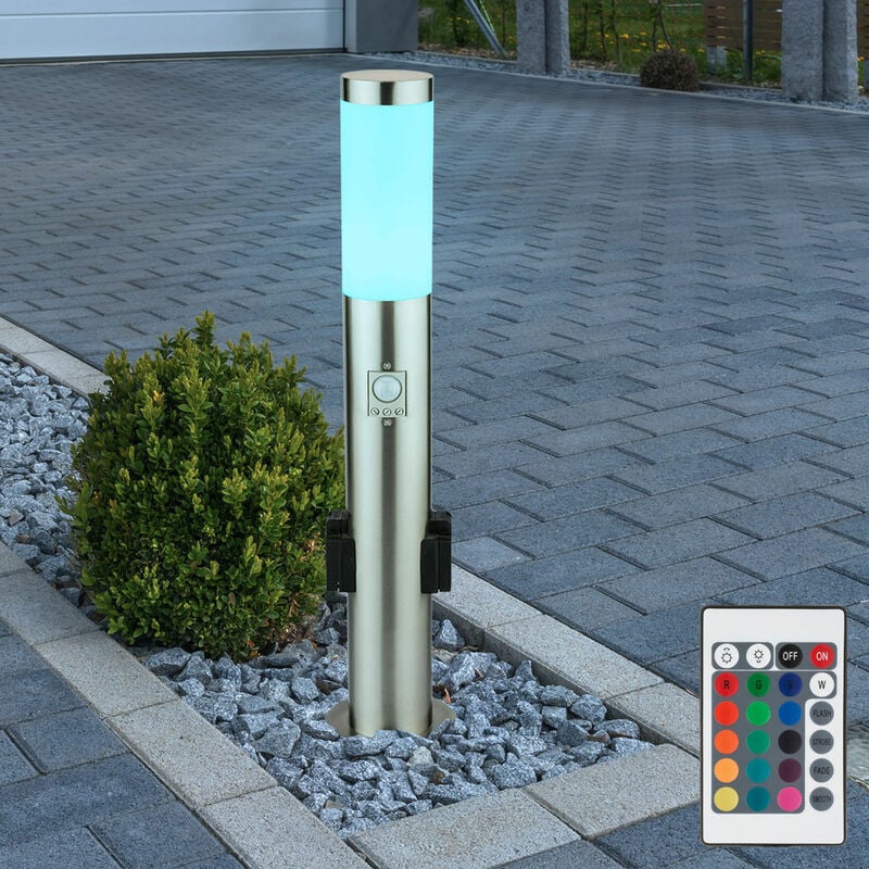 foto del prodotto lampada da terra con prese lampada da terra con rilevatore di movimento lampada da esterno in acciaio inox, telecomando dimmerabile, 1x led rgb 8.5w