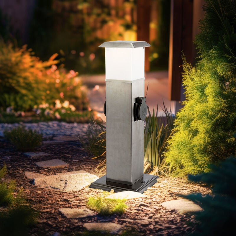 foto del prodotto lampada da terra con prese, luce esterna, prese, distributore di energia con illuminazione, acciaio inossidabile opalino, 1x led 1,1w 90lm bianco