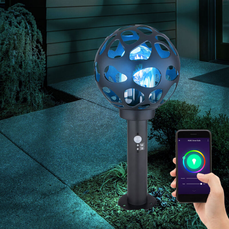 foto del prodotto lampada da terra con rilevatore di movimento lampada da percorso a sfera con rilevatore di movimento lampada da terra per esterni, acciaio