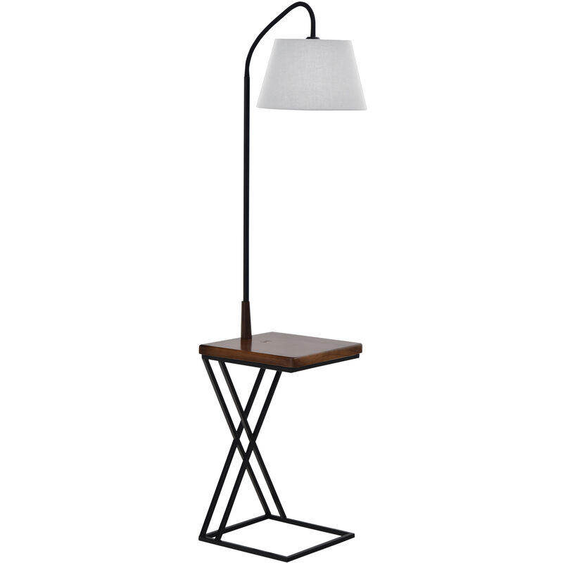 foto del prodotto lampada da terra con ripiano in acciaio e legno 36x36x165 cm