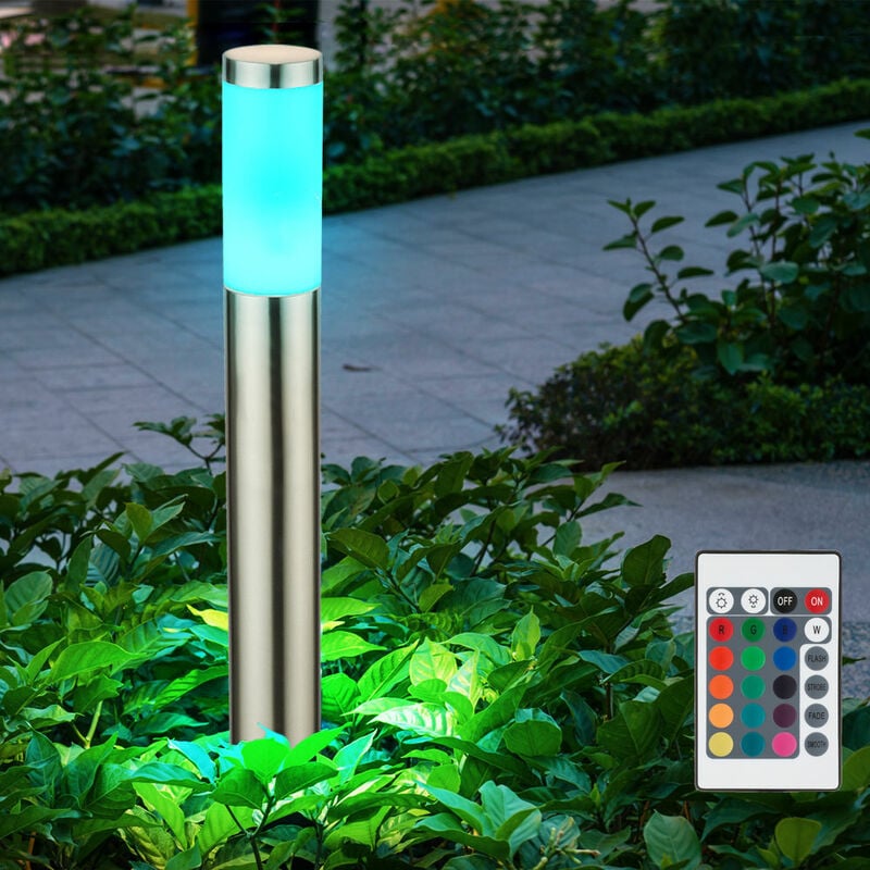 immagine 0 del prodotto lampada da terra da giardino lampada da esterno a led a colonna luce telecomando cambio colore giardino, ip44 acciaio inox argento opale, 1x led rgb