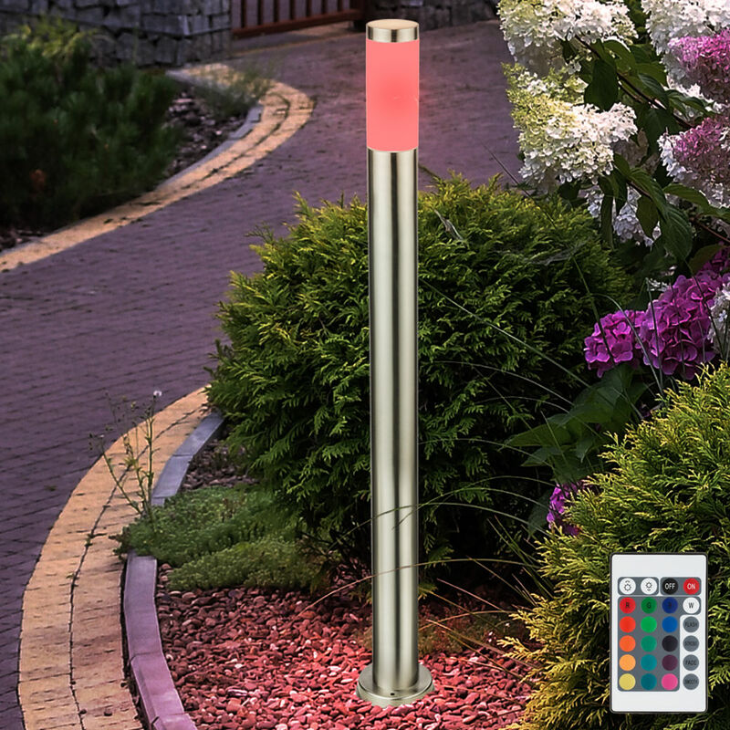 foto del prodotto lampada da terra da giardino lampada da esterno a led a colonna luce telecomando cambio colore giardino, ip44 acciaio inox argento opale, 1x led rgb