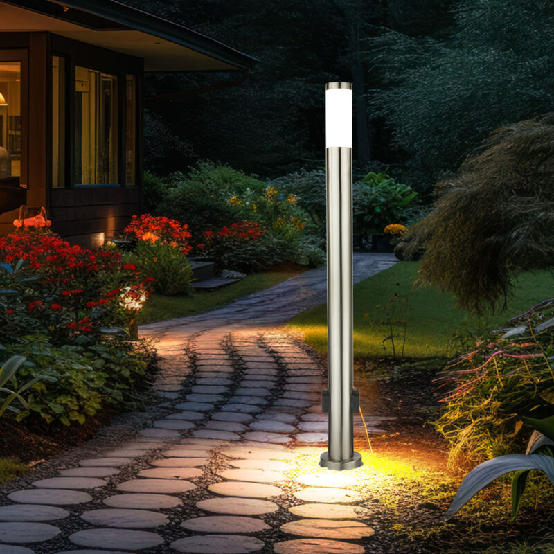 foto del prodotto lampada da terra da giardino lampada da esterno in acciaio inox led, prese esterne, metallo, 1x attacco e27, dxh 13,1x110 cm