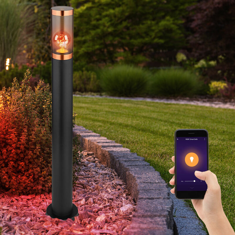 foto del prodotto lampada da terra da giardino lampada da terra per esterni, app controllo vocale timer cct dimmerabile ip44, rame nero fumo, rgb led 10w 806lm bianco