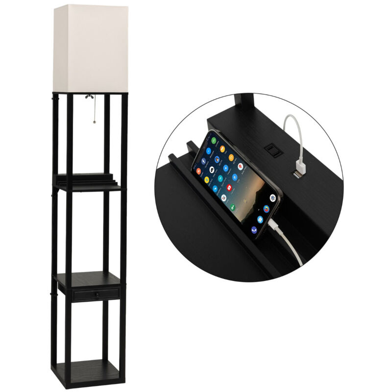 foto del prodotto lampada da terra da soggiorno con lampadina led 5000k luminosit a 3 livelli 1 cassetto e 1 porta usb 3 ripiani 25 x 25 x 159,5 cm