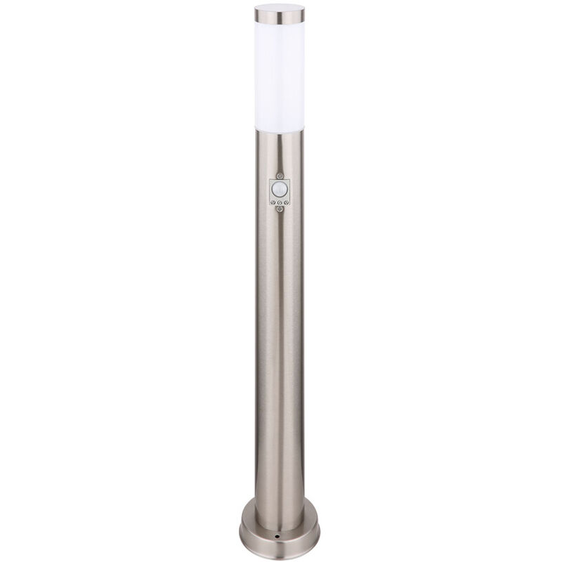 foto del prodotto lampada da terra design da esterno da esterno con base in acciaio inox da giardino, lampada sensore argento globo 31588s