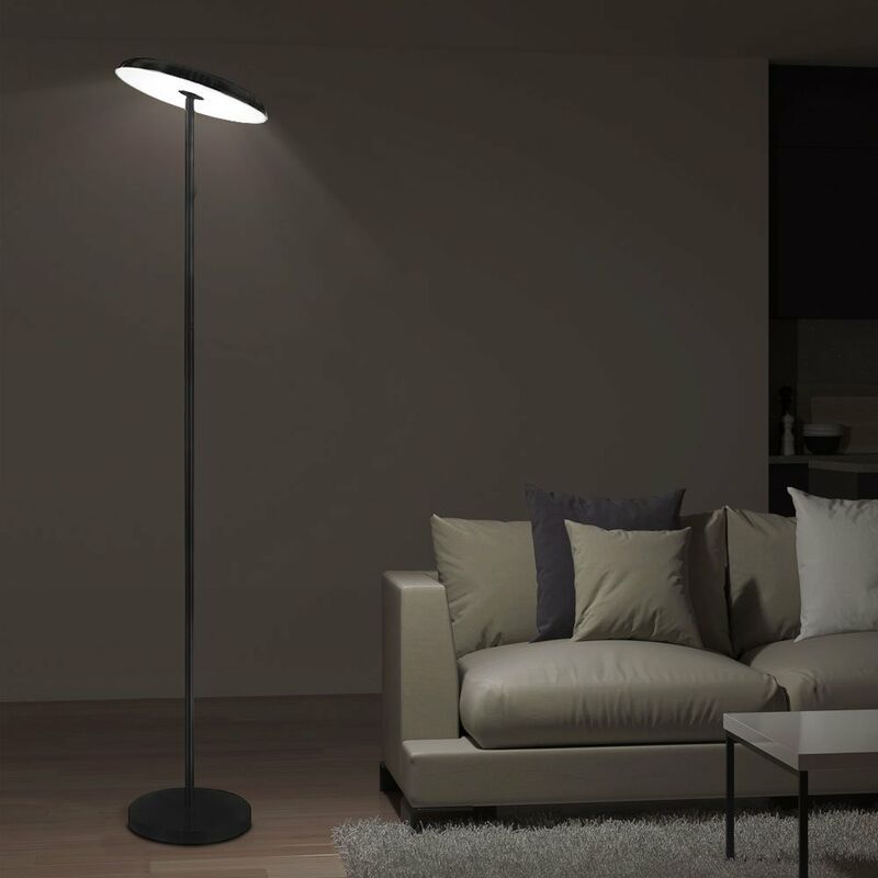 foto del prodotto lampada da terra dimmer lampada da terra a led nera uplight dimmerabile, funzione touch, spot orientabile, 1x led 21w 1700lm 3000k, pxh 28 x 140 cm